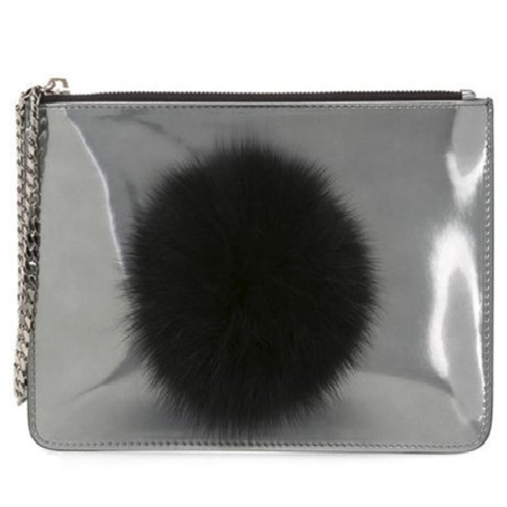 Les Petits Joueurs Silver Bunny Pom Pom Clutch